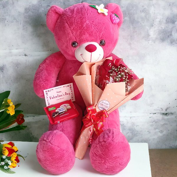"Cuddly Teddy Bear With Roses Valentines Day Combo" - Flowers to Nepal - FTN
