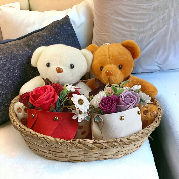 Cuddly Teddy Bears and Stunning Artificial Flowers Combo for Valentine's Day - Flowers to Nepal - FTN