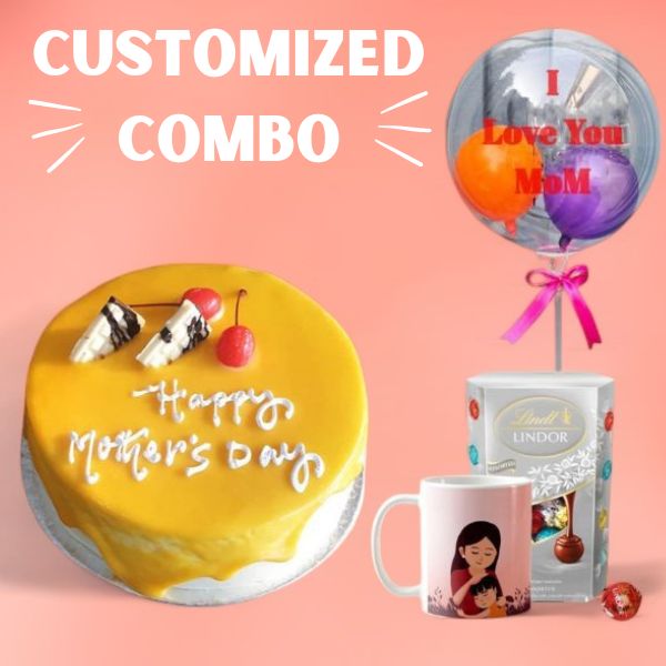Customised Combo ( Butterscotch Cake 2 lbs, Bubble Balloon, Lindor and Mother's Day Print Mug ) - Flowers to Nepal - FTN