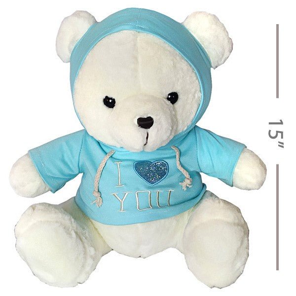 Cute White Teddy Bear Wearing Blue Hoodie 15'' - Flowers to Nepal - FTN