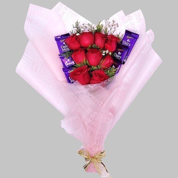 Dairy Milk And Red Roses Mix Chocolate Bouquet - Flowers to Nepal - FTN