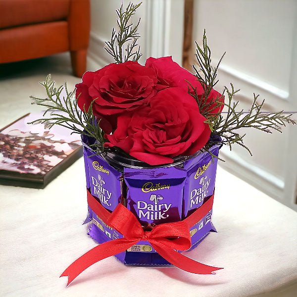 Dairy Milk Chocolates With Roses Combo - Flowers to Nepal - FTN