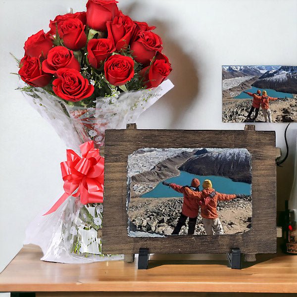 Dozen Of Roses With Personalized Photo Frame - Flowers to Nepal - FTN