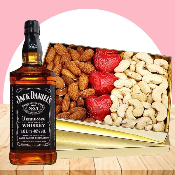 Dry Nuts & Gourmet Box With Jack Daniels Whisky - Flowers to Nepal - FTN