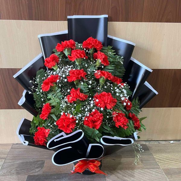 Elegant 18 Red Carnations Bouquet - Flowers to Nepal - FTN