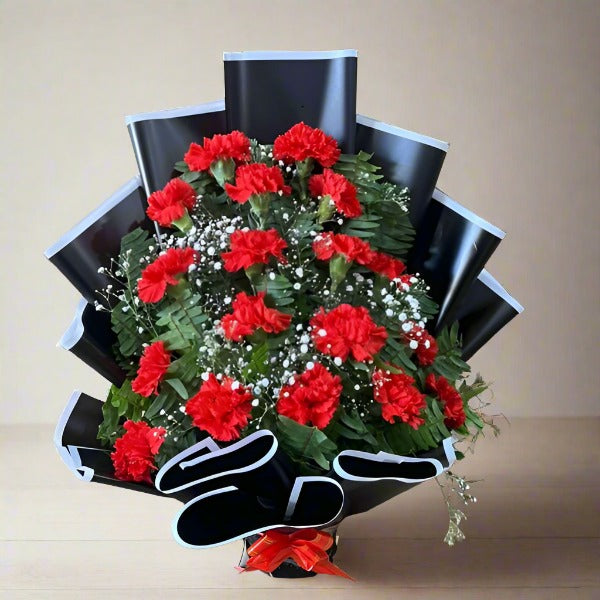 Elegant 18 Red Carnations Bouquet - Flowers to Nepal - FTN