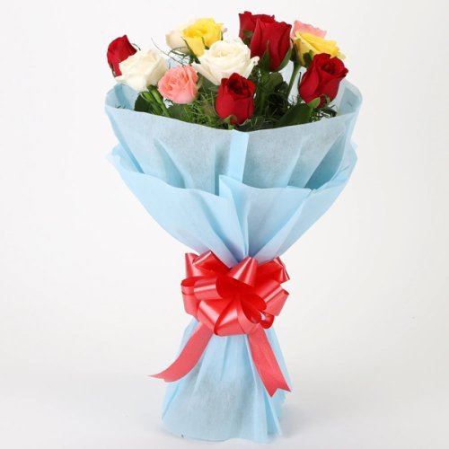 Elegant Dozen Mixed Roses Bouquet - Flowers to Nepal - FTN