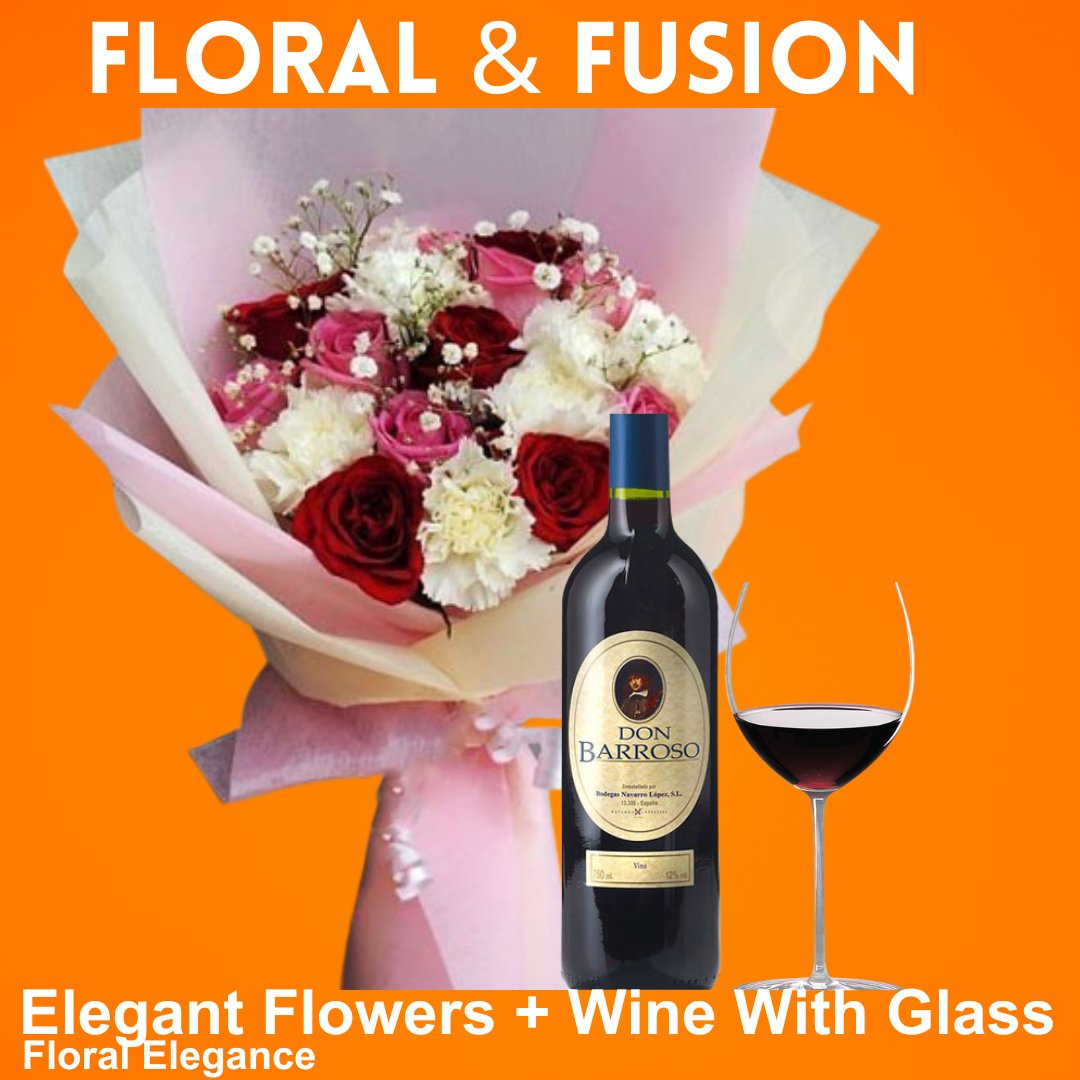 Floral and Fusion Combo (Flowers Bouquet, Red Wine & Glass) - Flowers to Nepal - FTN