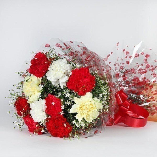 Fresh 10 Colourful Carnations Bouquet - Flowers to Nepal - FTN