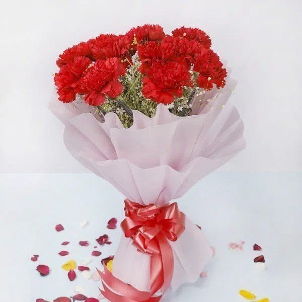 Fresh 10 Red Carnations Bouquet - Flowers to Nepal - FTN