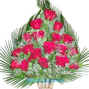 Fresh 18 Red Roses Love Basket - Flowers to Nepal - FTN