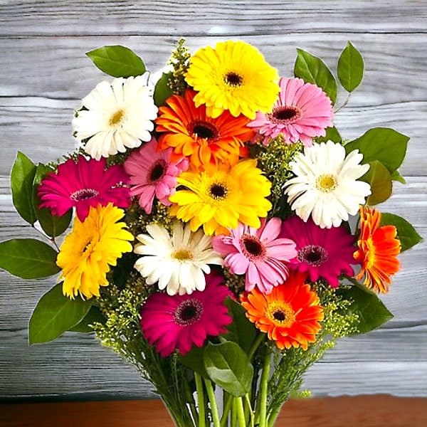 Fresh 20 Mixed Colourful Gerbera Daisy Bouquet - Flowers to Nepal - FTN