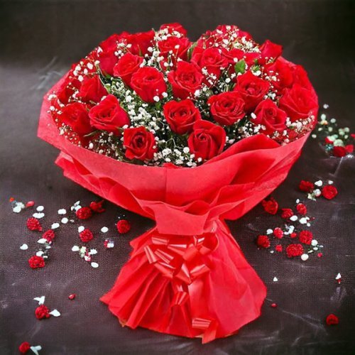 Fresh 50 Natural Red Roses With Gypsy Bouquet - Flowers to Nepal - FTN