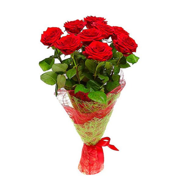 Fresh Natural 9 Red Roses Bunch - Flowers to Nepal - FTN