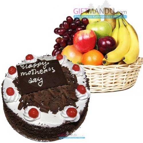 Fruit Round Basket And Five Star Cake - Flowers to Nepal - FTN