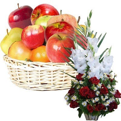Fruit Round Basket And Fresh Flower Basket - Flowers to Nepal - FTN