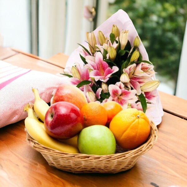 Fruits Basket with Lily Bunch Combo - Flowers to Nepal - FTN