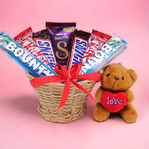 Full Of Chocolates Basket With Teddy Bear - Flowers to Nepal - FTN