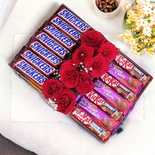 Full Of Chocolates With Roses Hamper In Tray - Flowers to Nepal - FTN