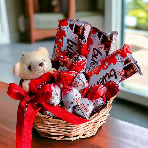 Full Of Chocolates With Teddy Bear In Basket - Flowers to Nepal - FTN