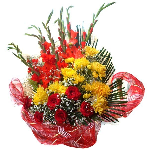 Godawari with Roses & Gladiolus Elegant Basket - Flowers to Nepal - FTN