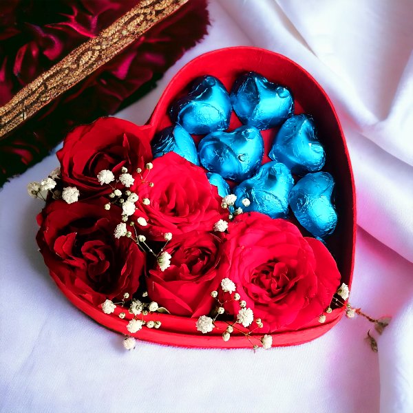 Gourmet Chocolates With Roses In Heart Gift Box - Flowers to Nepal - FTN