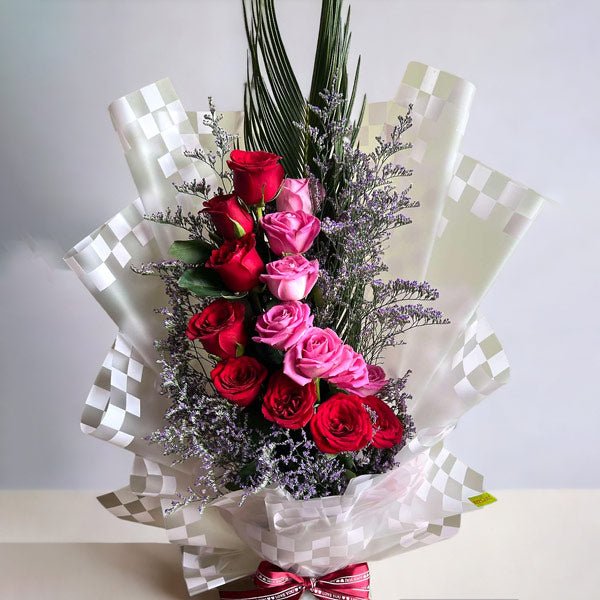 Graceful Pink & Red Rose Combo Bouquet - Flowers to Nepal - FTN