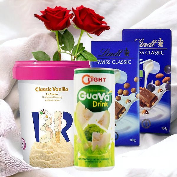 Guava & Lindt Chocolates, Roses, Ice-Cream Hamper - Flowers to Nepal - FTN