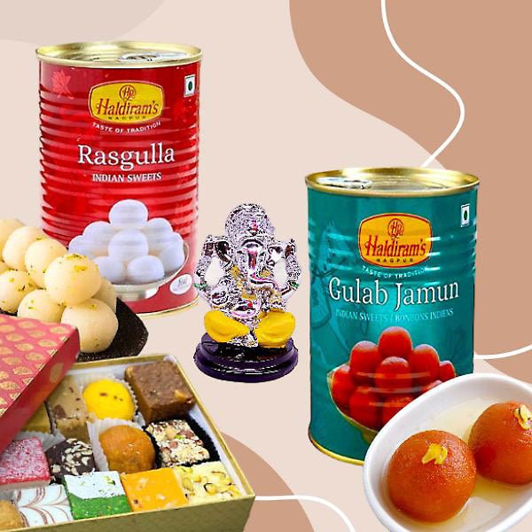 Haldiram's Rasgulla & Gulab Jamun Combo With Ganesh Ji & Mix Mithai 1Kg - Flowers to Nepal - FTN