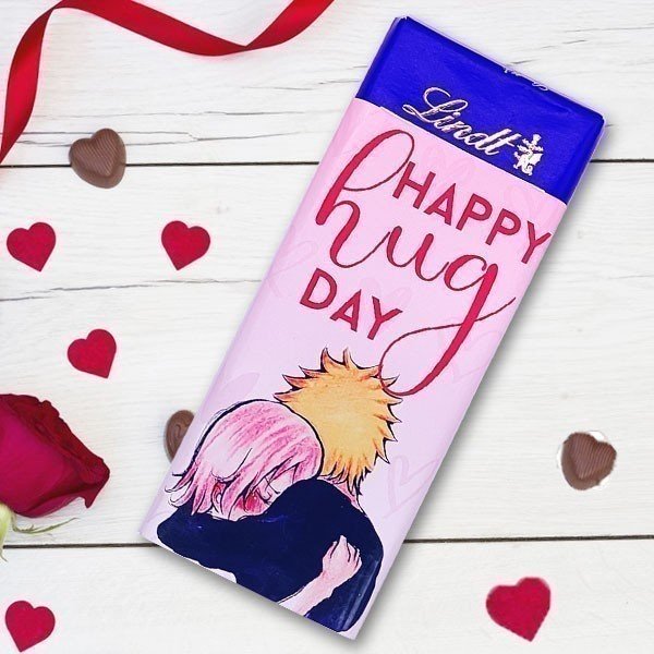 Happy Hug Day Printed On Lindt Classic Swiss Chocolate Cover - Flowers to Nepal - FTN