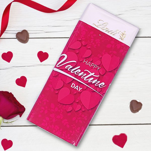 Happy Valentine's Day Themed On Lindt Swiss Classic Chocolate 100g - Flowers to Nepal - FTN
