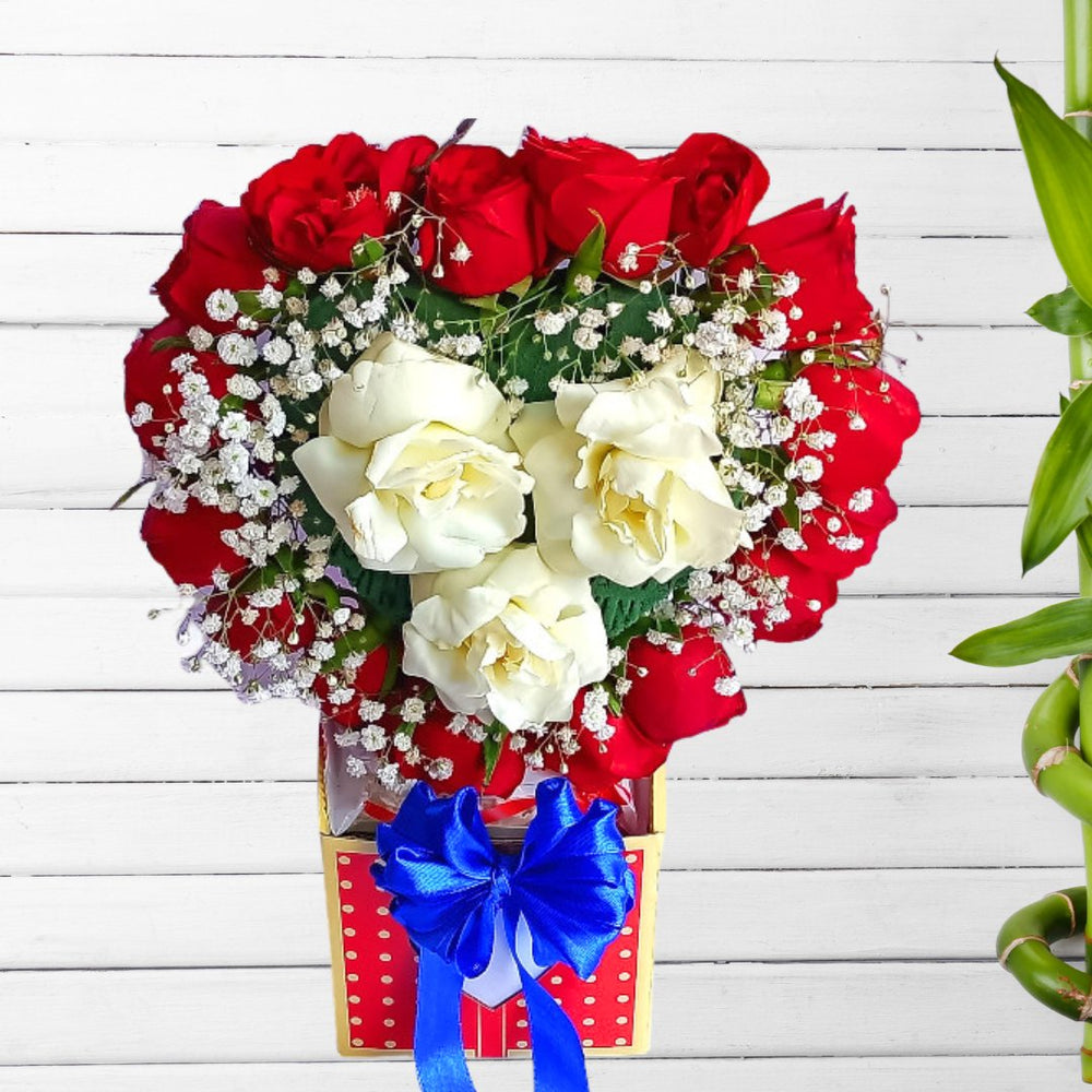 Heart Design White and Red Roses Combo - Flowers to Nepal - FTN