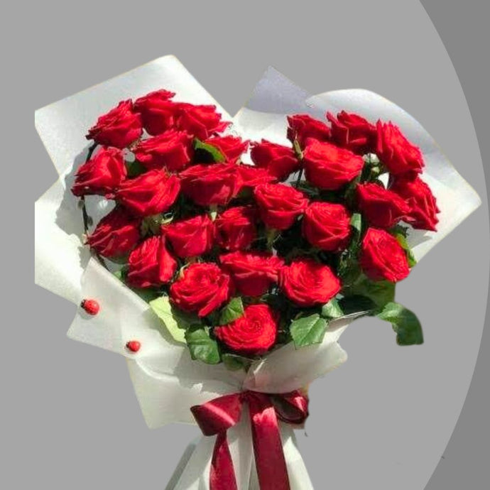 Heart Shape Red Flowers Bouquet ( 25 red roses ) - Flowers to Nepal - FTN