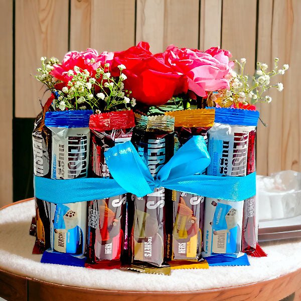 Hershey's Chocolates With Roses Gift Hamper - Flowers to Nepal - FTN