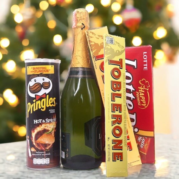 Holiday Hamper Of Sparkling Wine, Chocolates & Chips - Flowers to Nepal - FTN