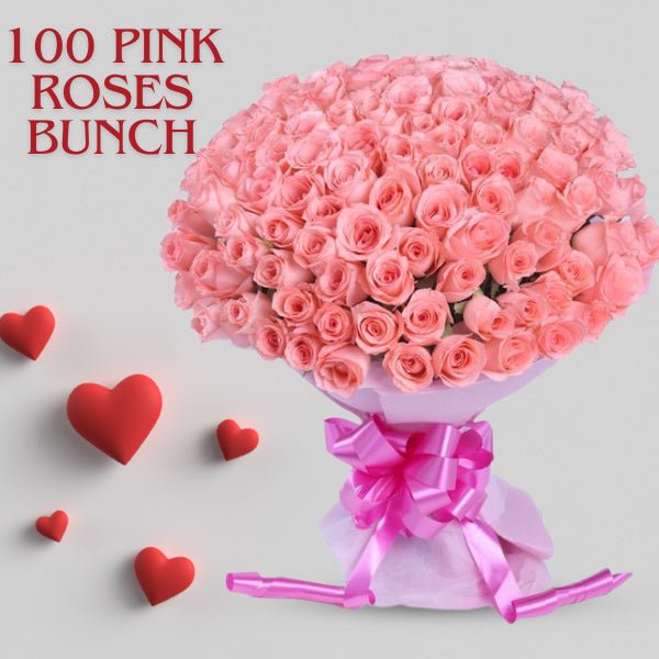 Hundred Pink Roses Arrangement Bouquet - Flowers to Nepal - FTN