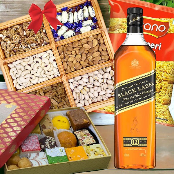 Jw Black Label Whisky With Dry-Nuts & Mithai Combo - Flowers to Nepal - FTN