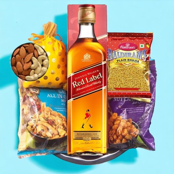 JW Red Label Whisky 1000ml And Namkeen Dry Nuts Gift Tray - Flowers to Nepal - FTN