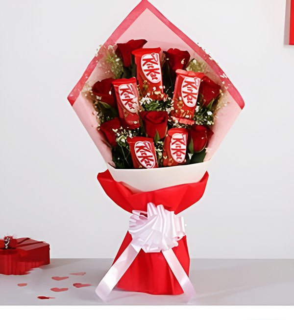Kitkat With Red Roses Chocolate Bouquet - Flowers to Nepal - FTN
