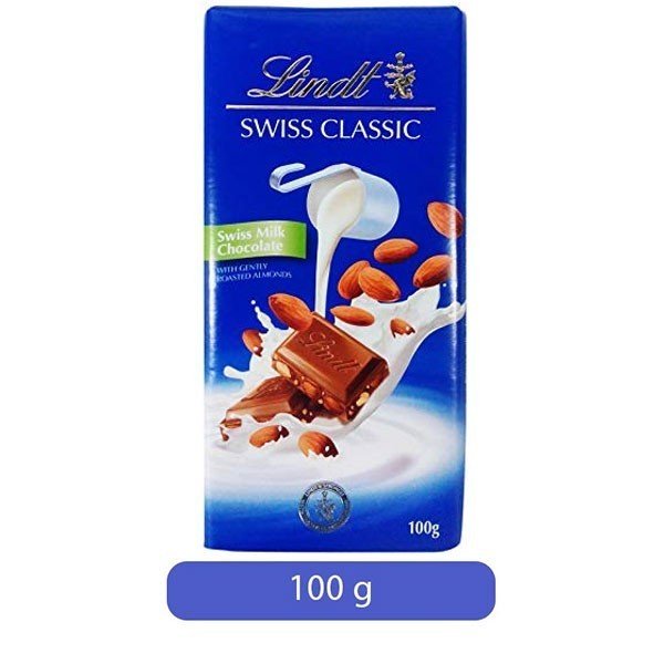 Lindt Swiss Classic Milk Chocolate With Gently Roasted Almonds 100g - Flowers to Nepal - FTN