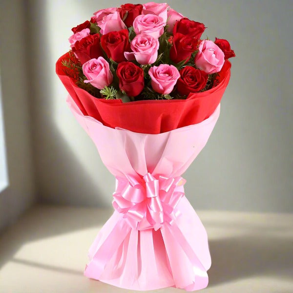 Lovely Reds Bouquet (12 Red And 12 Pink Roses) - Flowers to Nepal - FTN