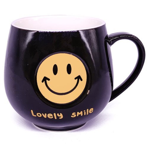 'Lovely Smile' Cute Emoji Black Ceramic Coffee Mug - Flowers to Nepal - FTN