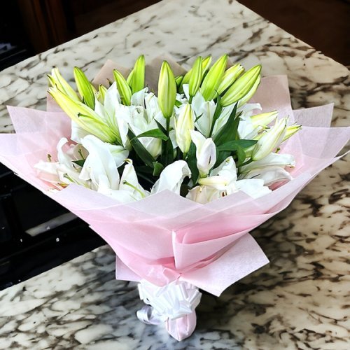 Lovely White Lilies Bouquet For Loved Ones - Flowers to Nepal - FTN