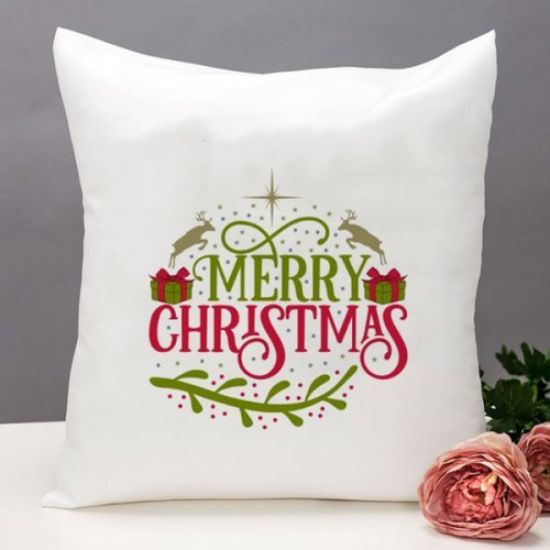 "Merry Christmas" Printed White Cushion - Flowers to Nepal - FTN