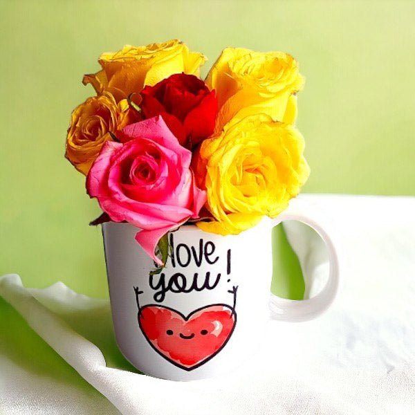 Mix Roses in a Ceramic Mug Gift - Flowers to Nepal - FTN