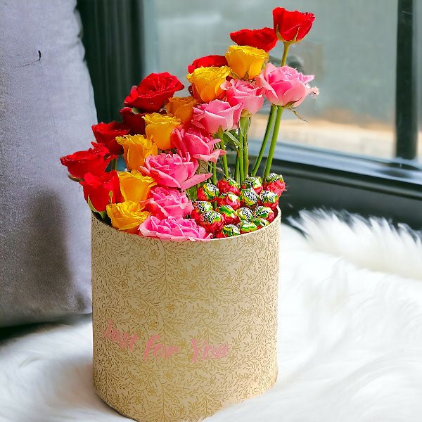 Mix Roses With Lolly Pop Combo In Box - Flowers to Nepal - FTN