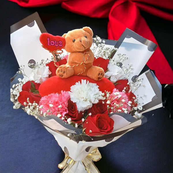 Mixed Flowers With Love Teddy Combo - Flowers to Nepal - FTN