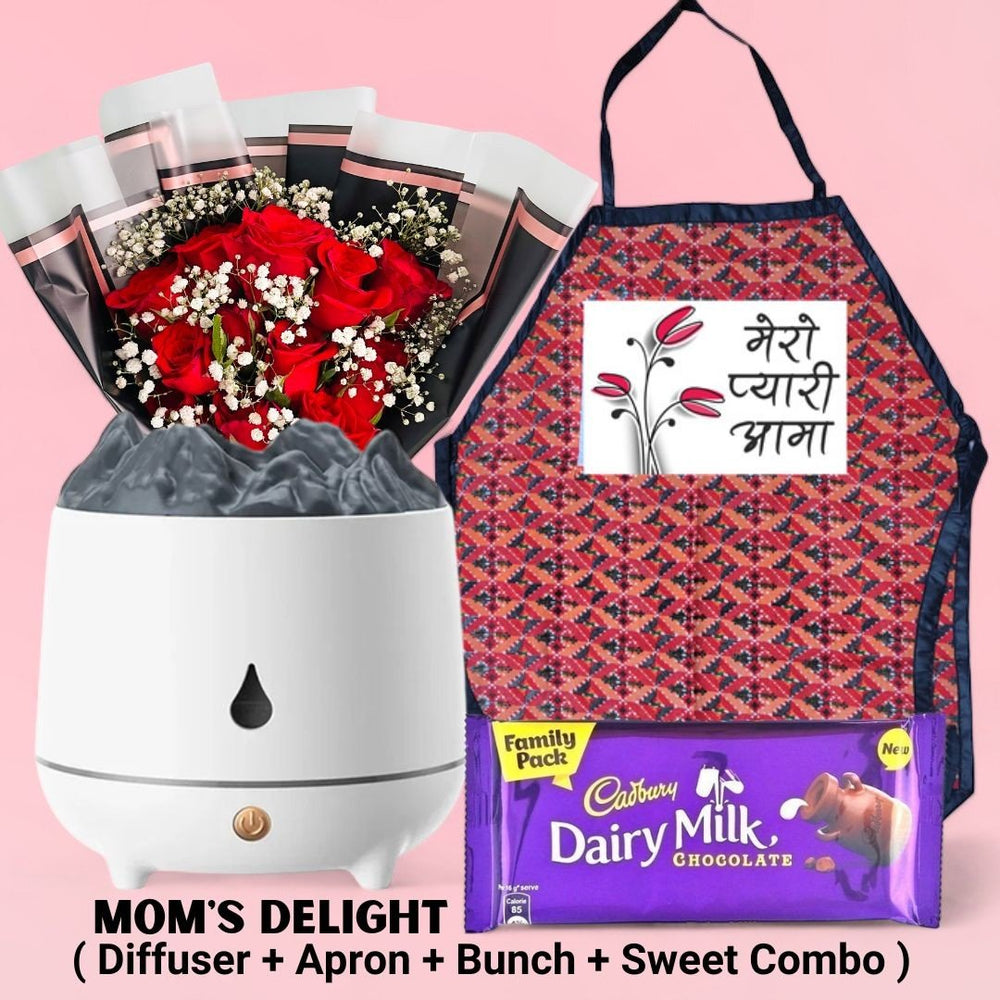 Mom's Delight Hamper ( Diffuser, Apron, Bunch and Bouquet ) - Flowers to Nepal - FTN