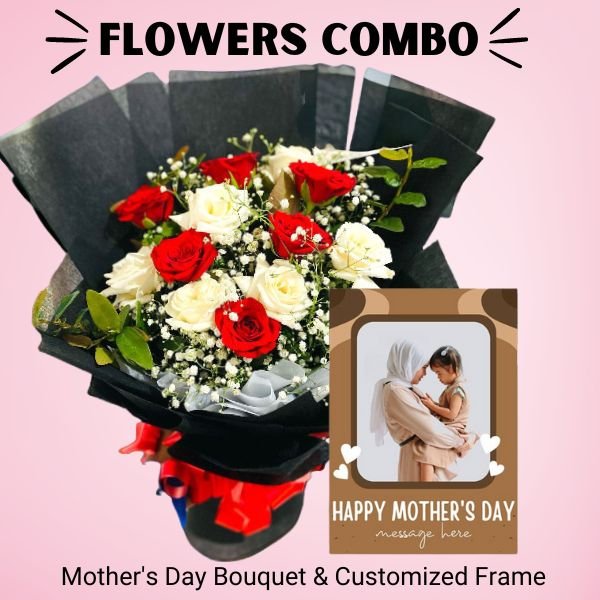Mother's Day Mix Flowers Bouquet and Customised Frame - Flowers to Nepal - FTN