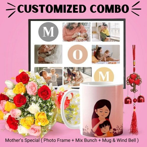 Mother's Special ( Photo Frame + Mix Bunch + Mug and Hanging Wind Bell ) - Flowers to Nepal - FTN